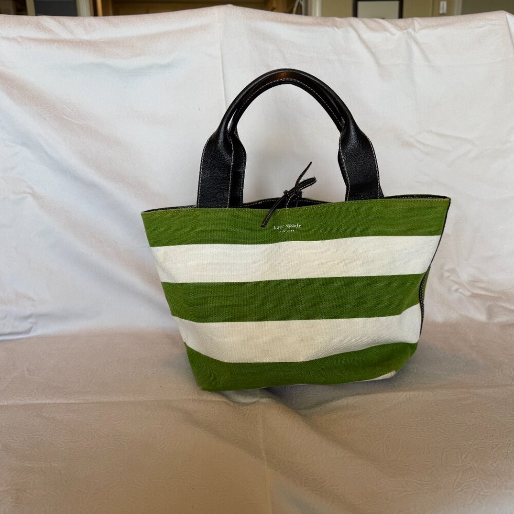 Kate Spade New York Green & White Canvas Stripe Tote